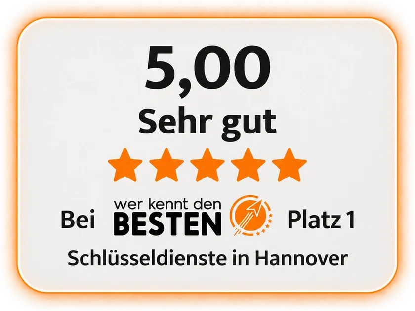 Platz 1 der Schlüsseldienste in Hannover: 5,0 Sterne „Sehr gut“ bei WerKenntDenBesten